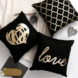 Black Golden Leaves Cushion Brozing Gold Foil Cushion Decorative Pillows Home Decor Throw Pillow Almofadas Decorativas Para Sofa 220816