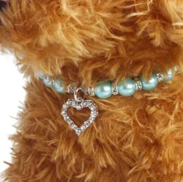 Collari per animali Cuore Amore Strass Cucciolo di cane Gatto Collana di perle Accessori per animali Diamanti bling Animali domestici Collare per cani Gioielli 9 colori