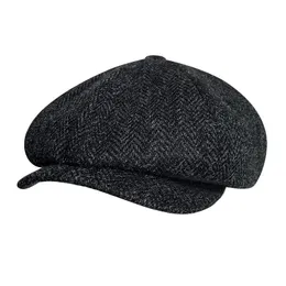 Berets 100% wełniany marka męska Winter High Quality Black Sboy Caps Herringbone Octagon Cap 2022 Women Gatsby Flat Hat BJM39BERETS