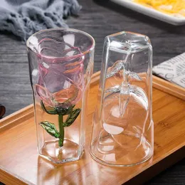 180ml Creativity Double Wall Rose Flower Shape Bilayer Cocktail Red Wine Glass Cup Bar Party Barware Lover Xmas Gifts