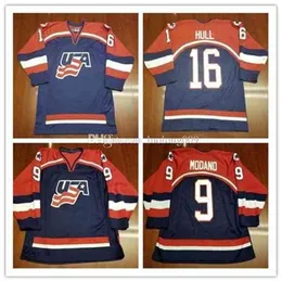 MTH Team USA # 16 Brett Hull 9 Mike Modano Hockey Jersey Haft zszył dowolny numer i nazwy koszulki