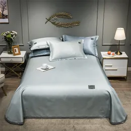 Est Products Pure Color刺繍アイスシルクマットベッドカバーフィットシートピローケース3個の高級寝具シルバーグレー