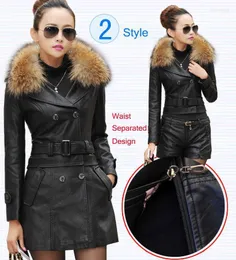 Women's Leather & Faux Wholesale- Coat Women Style Waist Separated Desigan Fur Collar Jacket Suede Female Plus Size1