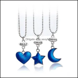 Pendant Necklaces Pendants Jewelry 3Pcs/Set Friends Forever Sier Plated Love Heart Necklace With Ball Chain Wome Dhuyr