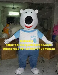 Mascote boneca traje bonito cão branco urso mascot traje mascotte cutu cachorrinho filhote de cachorro filhote de cachorro preto nariz branco camisa azul calças no.2832