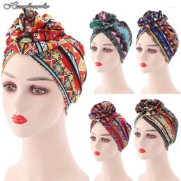 Beanie/Skull Caps 2022 Fashion Women African Flower Turban Muslim Headscarf Headwrap Ladies Chemo Cap Bandanas Head Scarf Hair Accessories o