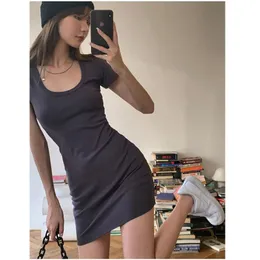 Vestidos casuais jovens colarinho quadrado vestido fino para mulheres, braço sexy de verão, cobrindo saia curta apertada apertada