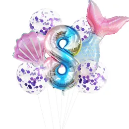 32 "Palloncini con numeri a coda di sirena Set 1° 2° Compleanno per ragazze Baby Shower Anniversario di matrimonio Decorazione per feste Forniture MJ0738