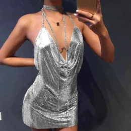 2021 sexy diamant half metall party jurken goud zilver zomer jurk vesitos rückenless pailletten vrouwen jurk Dropshipping T220816