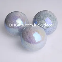 Angel Aura Natural Celestite Spheres для медитации Witchy Decor 60-80 мм блестящий титановый покрытый радужным голубым кальцитом Quartz Crystal Ball Orb Share Reiki Display