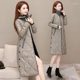 Women's Down Parkas Mulher Jaqueta Winter Style Cotth Cloth Cloth Cloth Clote Jacket Mid-Length Mother's Clothing Thin Lattice Slim Korean Commute Kare22