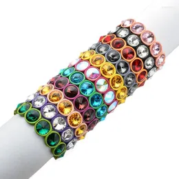 Link Chain Multicolor Big Round Crystal Elastic Tile Armband Färgglada emalj stretchglas Bangle Stacking Pärlor för kvinnliga gåvor INTE22