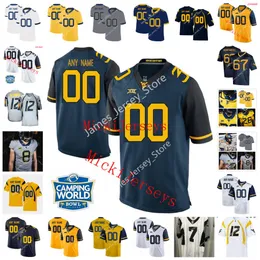 NCAA W V U Custom Stitched Football Jersey Dravon Askew-Henry 7 Brendan Ferns 8 Kwantel Raines 11 David Long Jr. 55 Dante Stills Vandarius Cowan Marcus Simms Evan Staley