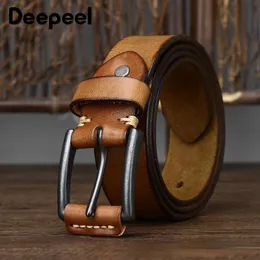 Belts Deepeel 3.8cm Wide Retro Genuine Leather Belt 105-125cm Men's Pin Buckle Head Layer Cowhide Waistband Casual Jeans Youth BeltsBelt