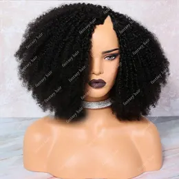 Glueless Afro Kinky Curly 100％Human Hair v Part Wigs Middle Part 250denity Peruian Remy Afros 4b 4c Full Curlys U部品形状黒人女性のため