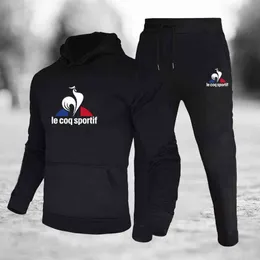 2022 New Le Coq Herr Sport Wear Luvtröja Sweatpants Högkvalitativ Enfärgad Luva Långärmad Joggingsuit G1217