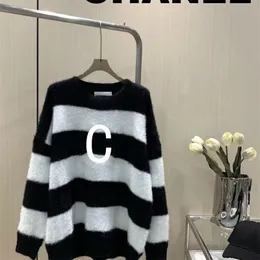 Kadın Sweaters Sıradan Mink Cashmere Stripe Gevşek Uzun Kollu Jumper Sonbahar Moda Giyim Büyük Klasik Mektup Desen