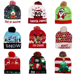 توصيل يومين !!! LED Funny Christmas Hat Novelty Light-Up Colorfull Synglish Beanie Cap Knusted Xmas Party FY4946 EE