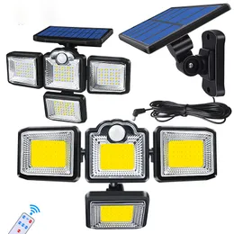 Solrörelse lampor 192/198 LED/COB Solar Light utomhus inomhus justerbar vinkeldekorationsbelysning för garageträdgård hemvägg