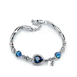Charm Armband Ocean Blue Sliver Plated Crystal Rhinestone Heart Armband Bangle Gift Jewelry Hjewelry Drop Delivery Dhth6