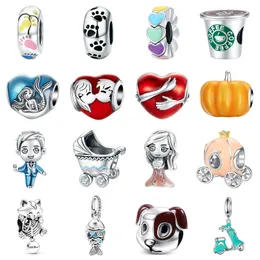 925 Silver Charm Beads Dangle Pumpkin Baby Carriage Kitten Fish Bead Fit Pandora Charms Bracelet DIY Jewelry Accessories