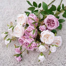 ONE Fake Flower Austin Little Rose (6 Heads/Piece) 26" Length Simulation Round Rosa for Wedding Home Decorative Artificial Flowers