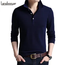 Polo da uomo di alta qualità Polo da uomo tinta unita Slim Fit Polo da uomo manica lunga in cotone mercerizzato Polo da uomo M-4XL 210308