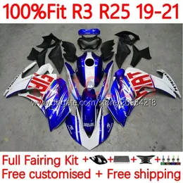 Injektionsmögelmässor för Yamaha YZFR3 YZF-R25 YZFR25 2014-2022 Kroppsarbete 39NO.26 YZF R 3 25 R3 R25 19 20 21 22 YZF-R3 2019 2020 2021 2022 OEM BODY KIT BLÅ VIT