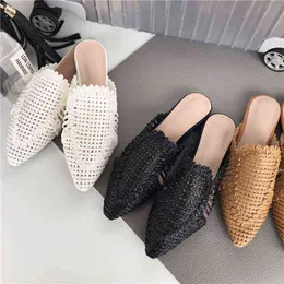 Slippers Fashion Women Outdoor Hemp Hollow Pointed Toe Flats Summer Sandals Slides Beach Shoes Woman Comfortable Mules 220328