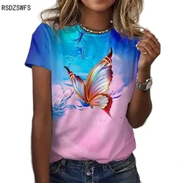 Stil Größe Damen T-Shirt Kurzarm bedruckte Rundhalsbluse Schmetterlings-T-Shirt lässig locker Roupas Femininas