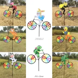 Rabbit Bee Tiger på cykel DIY Windmill Animal Bicycle Wind Spinner Whirligig Garden Lawn Decorative Gadgets Kids Outdoor Toys 220721