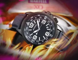 최고 브랜드 쿼츠 패션 남성 시간 시계 시계 43mm 자동 데이트 남자 검은 블루 패브릭 벨트 시계 도매 남성 선물 손목 시계 오리 모
