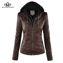 Bella Moto Jacket women Zipper coat Turn Down Collor Ladies Outerwear faux leather PU female Jacket Coat 201224