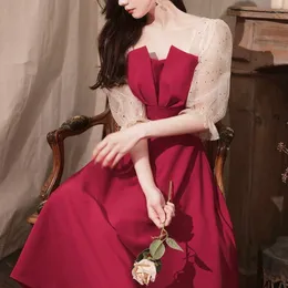 フレンチエレガントなミディドレス韓国ファッションイブニングパーティードレス女性結婚式のヴィンテージサンドレス夏のシック220317