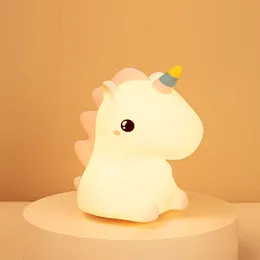 LED Night Light Unicorn Cat Light 7 Colors Silicone Pat Lamp Anime Lamp för barn barn Moderflicka gåva Baby 220727