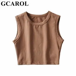 GCAROL Frauen Sexy Sport Crop Weste Ärmelloses T-shirt Laufen Fitness Yoga Tank Tops Sommer Frühling Stretch Basic Chic Top 220325