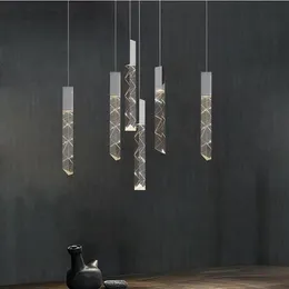 Pendant Lamps Modern Loft LED Chandelier K9 Crystal Chrome Stair Chandelier Living Room Hotel Ceiling Hanging Light Luxury