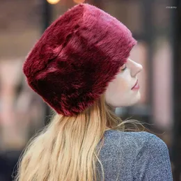 Colors Plus Velvet Warm Stretch Thick Fluffy Hat Comfortable Winter Women Faux Fur Mink Ski Caps Beanie/Skull Oliv22