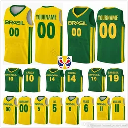 SJZL98 2019 VM Team Brasil Basketballtröja 9 Marcelinho Huertas 14 Marquinhos Sousa Cristiano Felicio Vitor Benite Anderson Varejao Shirt
