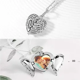 Sublimation Blanks Pendant Decorations Locket Photo Necklace Angel Wings Hot Transfer Heart Shape Wing Pendant Trays Chains BBB14764