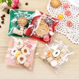 Christmas Decorations 100pcs Plastic Bag Cookie Candy Gift Packaging Bags Wedding Birthday Party Favors Santa Claus Self Adhesive Pouch