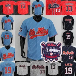 2022 Champions Ole Miss Rebels Baseball Jersey TJ McCants Jacob Gonzalez Peyton Chatagnier Tim Elko Kevin Graham Judd Utermark Hayden Dunhurst Cael Baker Lance Lynn