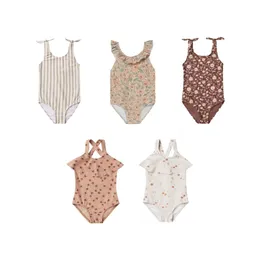 deer jonmi Summer Baby Girls Beach Bikini Swimsuits Printed Ruffles Vacation Sun-proof Jumpsuits Children Princess Swimwear 220425