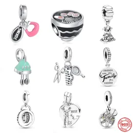 925 Sterling Silver Dangle Charm Pendant Family Comb Mirror Pärlor Pärlor Pandora Charms Armband DIY smycken Tillbehör