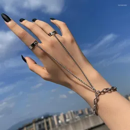 Link Chain Kpop Hip Hop Rock Punk Bracelet Gothic Vintage Finger Ring Adjustable Wrist For Women Couple Fashion JewelryLink Lars22