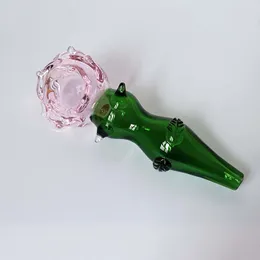 Tubi a mano in vetro rosa all'ingrosso Pipa da tabacco spessa Rig per fumatori Design stupefacente Dab Burnner per erba secca Lunghezza 5,2 pollici