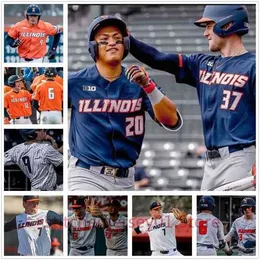 Xflsp Custom Illinois Fighting Illini baseball stitched 23 BRANDEN COMIA 19 RYAN KUTT 12 PAYTON HUTCHINGS any name number Jersey women mens youth