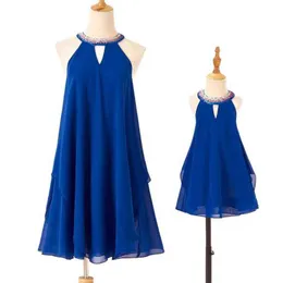 Popreal família combinando roupas elegante vestido de menina mãe e filha roupas mãe e filha vestido sólido halter oco para fora