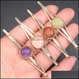 H￥rkl￤mmor Barrettes Natural Rose Quartz Turquoise Stone Pin Decoration Jewelry Accessorie Baby Drop D DHG4P