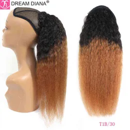 Dreamdiana Remy Brezilyalı Kinky Düz At Kuyruğu 100% İnsan Saç Saç Uzantıları Içinde Klip Ombre Saç İpli Ombre Ponytail W220321